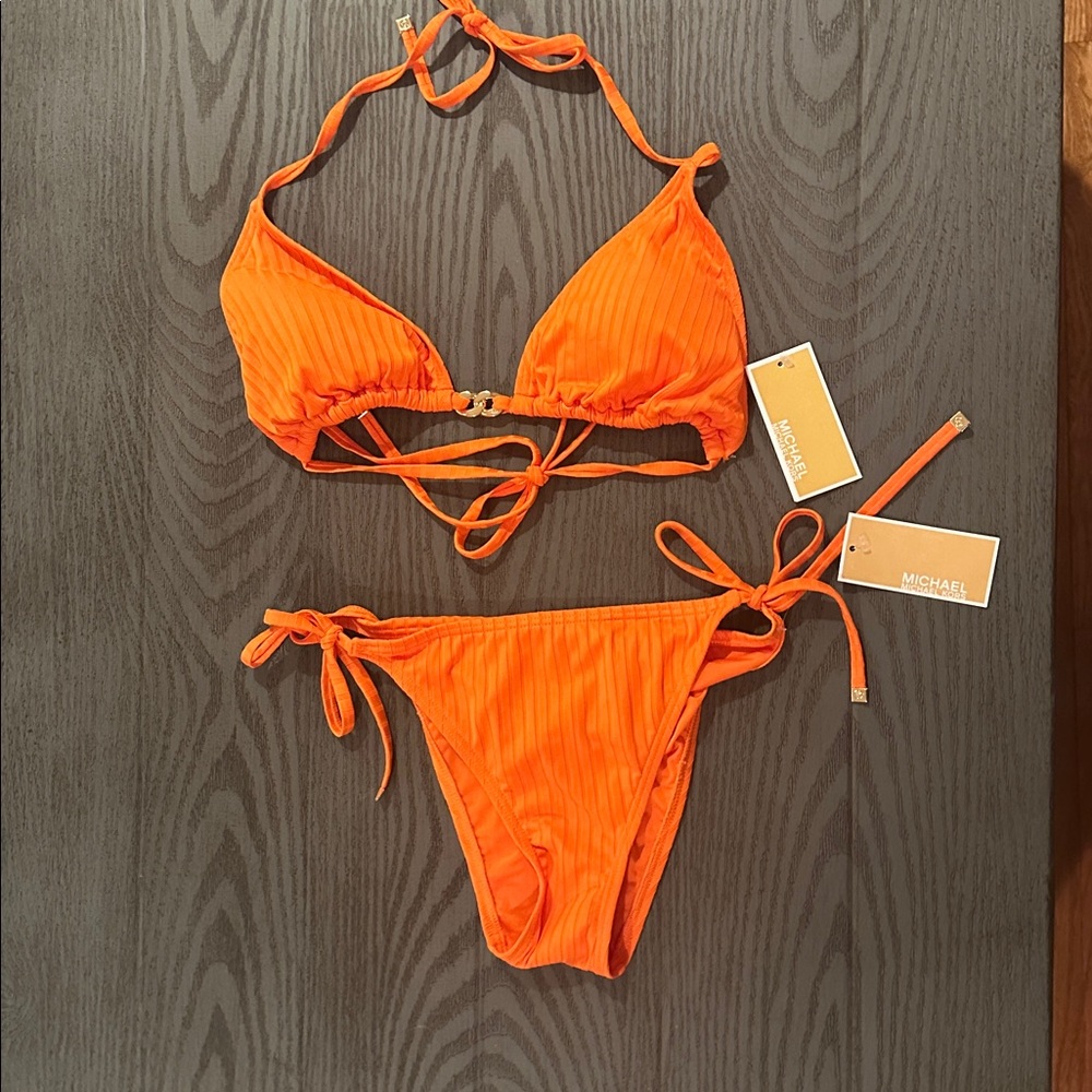 Michael Kors Orange Ribbed String Bikini Set - Picture 2 of 9